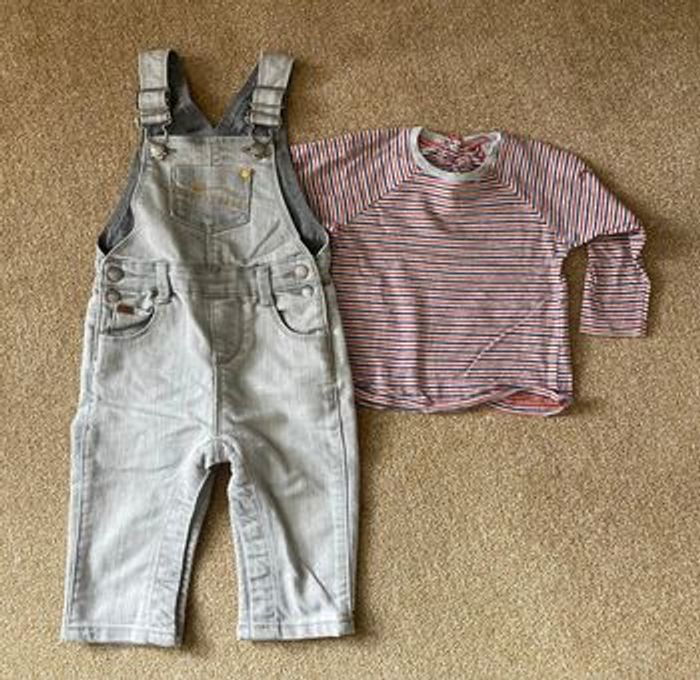 Ensemble salopette t-shirt manches longues 12 mois