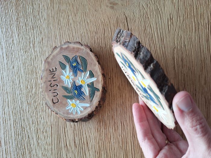 Décoration de porte en bois montagne fleur edelweiss - chambre ou cuisine - photo numéro 3