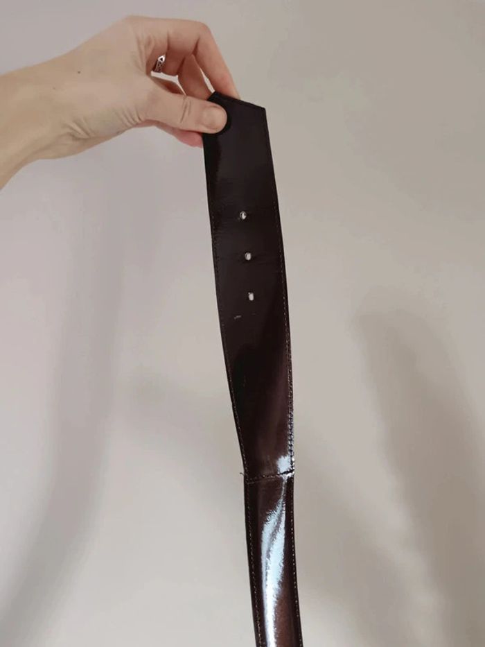 Ceinture cuir Infinitif marron grosse boucle dorée - photo numéro 4