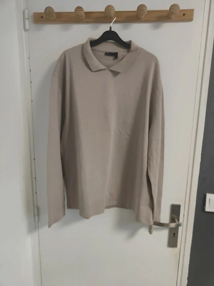 Relaxed Fit Crew Neck Polo Shirt - Long Sleeves - Taupe asos