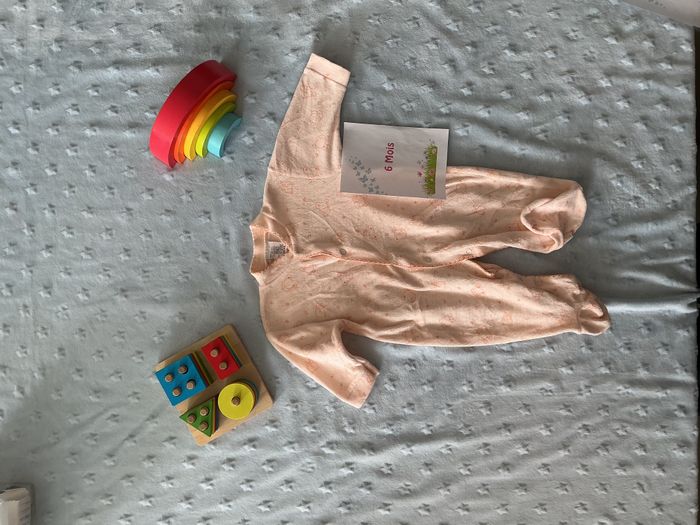 pyjama grenouillère en velours abricot à motifs ouverture devant 6 mois - photo numéro 1