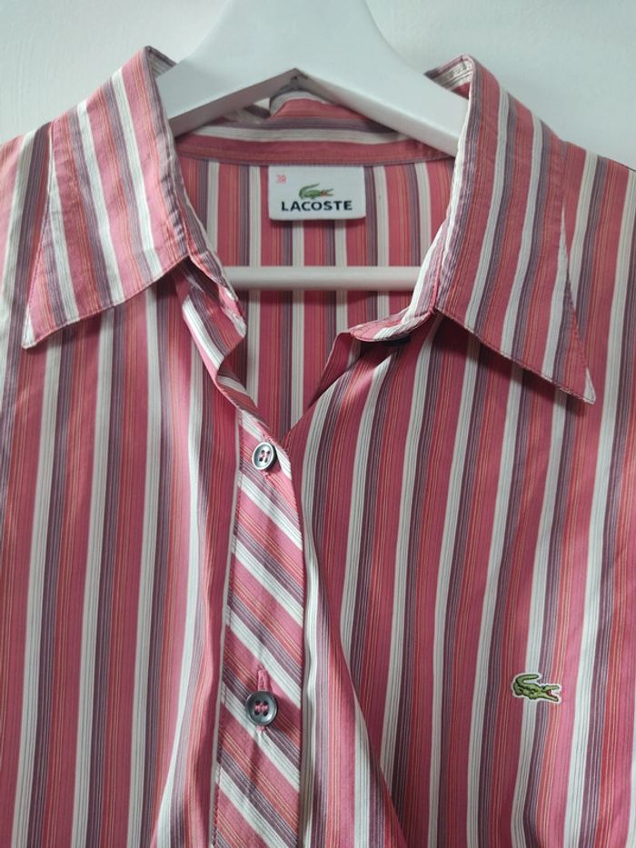 Chemise Lacoste 38 rayée rose bordeaux blanc violet TBE - photo numéro 3