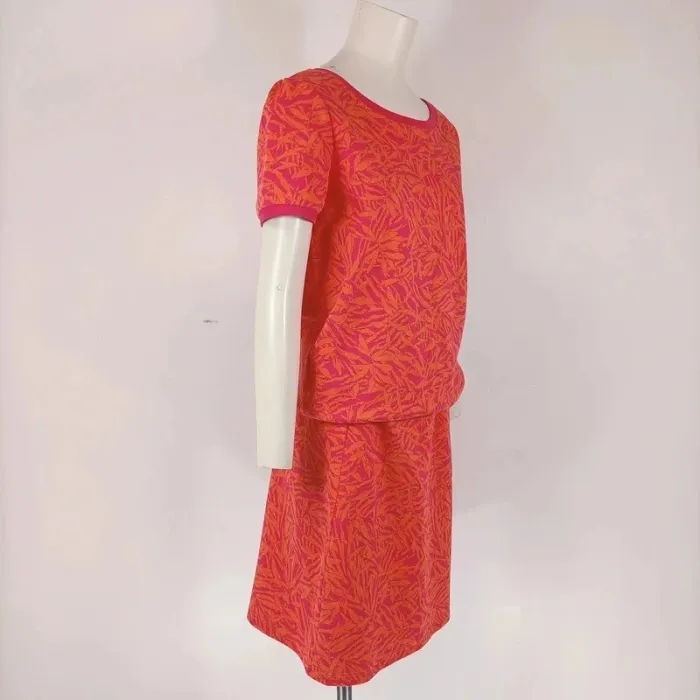 Ensemble Tee-shirt + jupe rose/orange à motif feuillage - Taille M - A309 - photo numéro 6