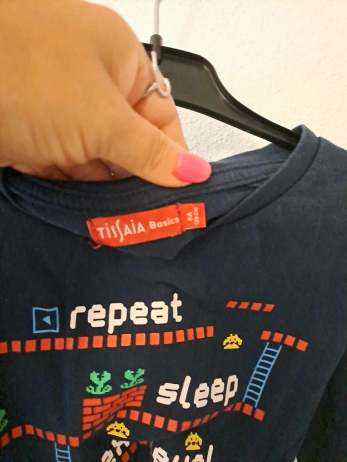 Tee-shirt manches longues style Mario bros jeu vidéo 8 ans tissaia bleu marine - photo numéro 3