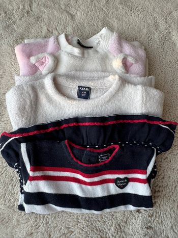 👚lot de 3 pulls - bébé fille - 6 mois - terre de marin - Kiabi- très bon état