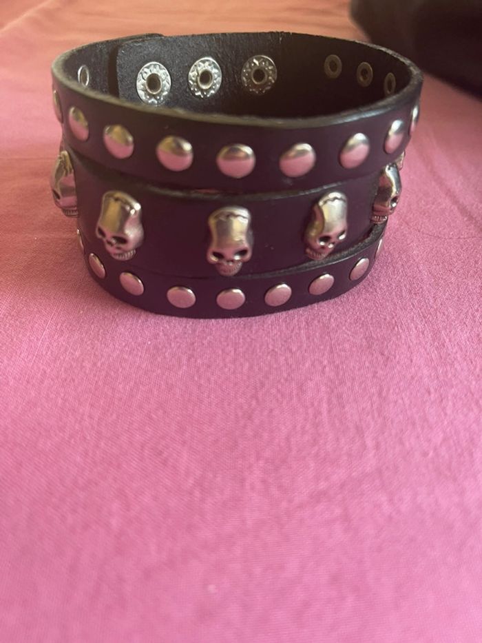 Bracelet cuir tête de mort - photo numéro 2