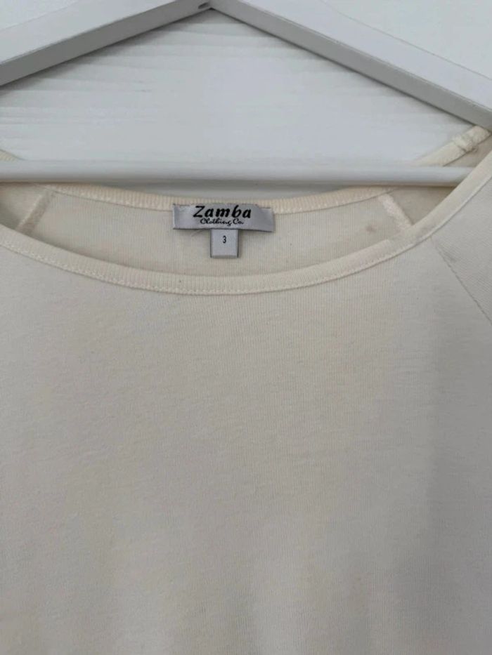 Haut t-shirt blanc crème uni manches 3/4 blanc avec strass col rond - photo numéro 6