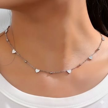 Collier coeur argenté en acier inoxydable