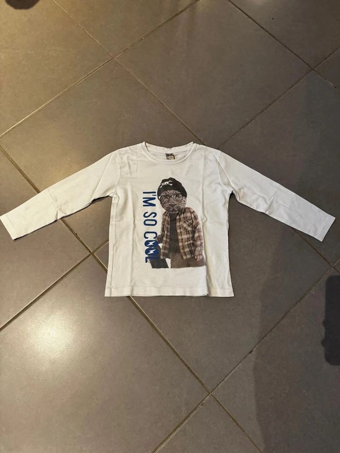 T shirt manches longues - Tape à l’œil - I’m so cool / Chat avec bonnet & lunettes - Blanc - 6 ans