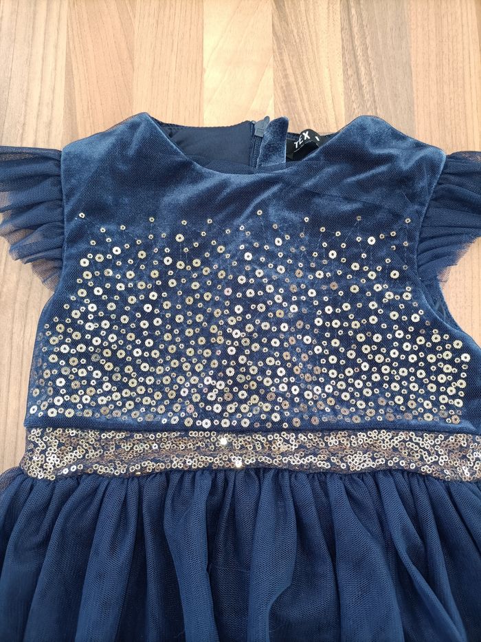 Robe de fête bleu marine type velours et tulle 3-4 ans tex - photo numéro 3