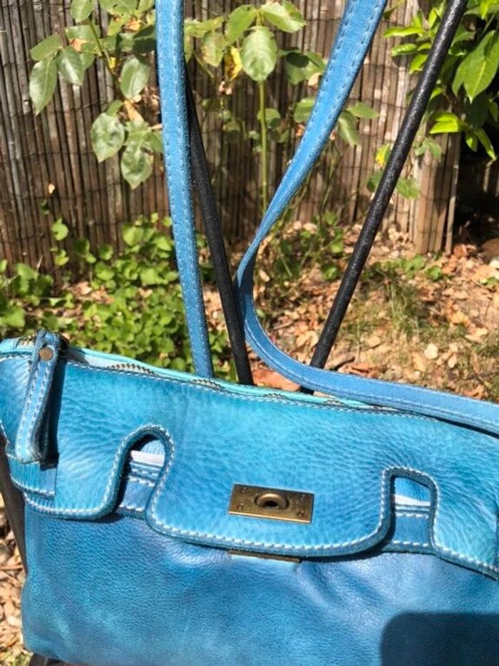 👜 Sac à main pochette bleu turquoise à bandoulière - 100% Cuir - photo numéro 14