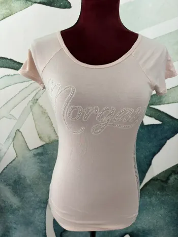 T shirt Morgan rose clair dentelle côtés