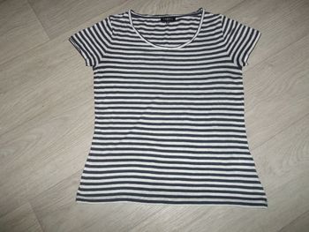 Tee shirt CAROLL rayé bleu marine et blanc moucheté taille 40 TBE