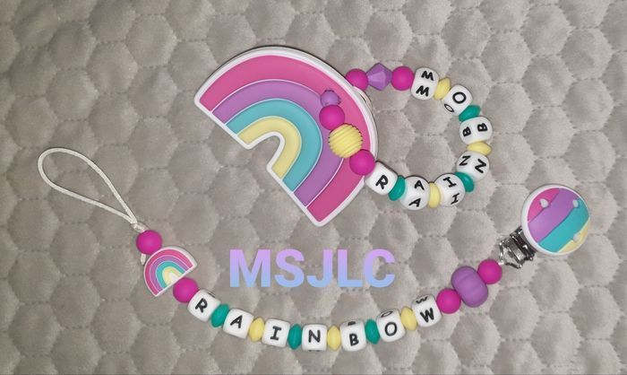 Attache tétine + hochet Arc-en-ciel - photo numéro 5