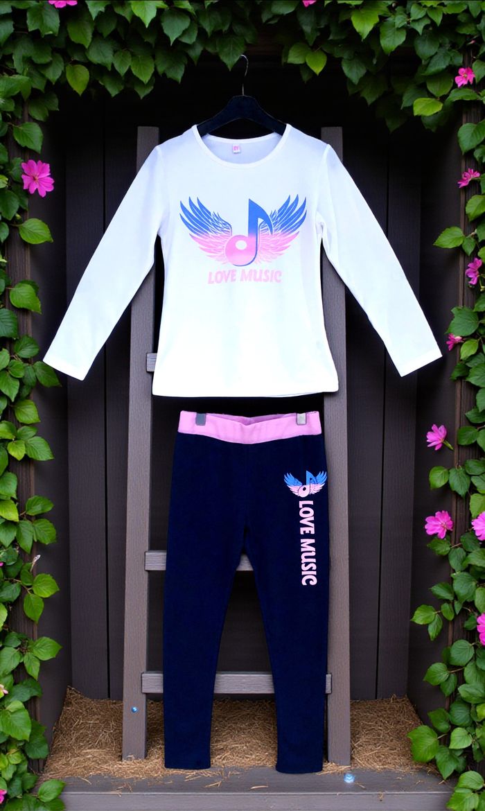 HELLO GIRL - NEW - ENSEMBLE 3P FILLE MOTIF AILES ANGE, NOTES DE MUSIQUE & TONS PAILLETÉS FLASHIES 8A - photo numéro 5