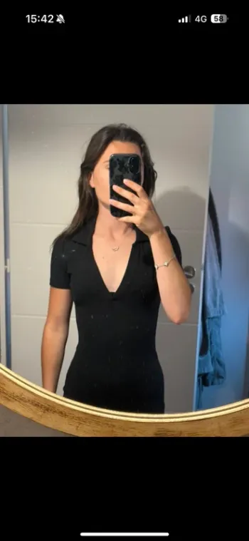 Robe col en V, noir, mini