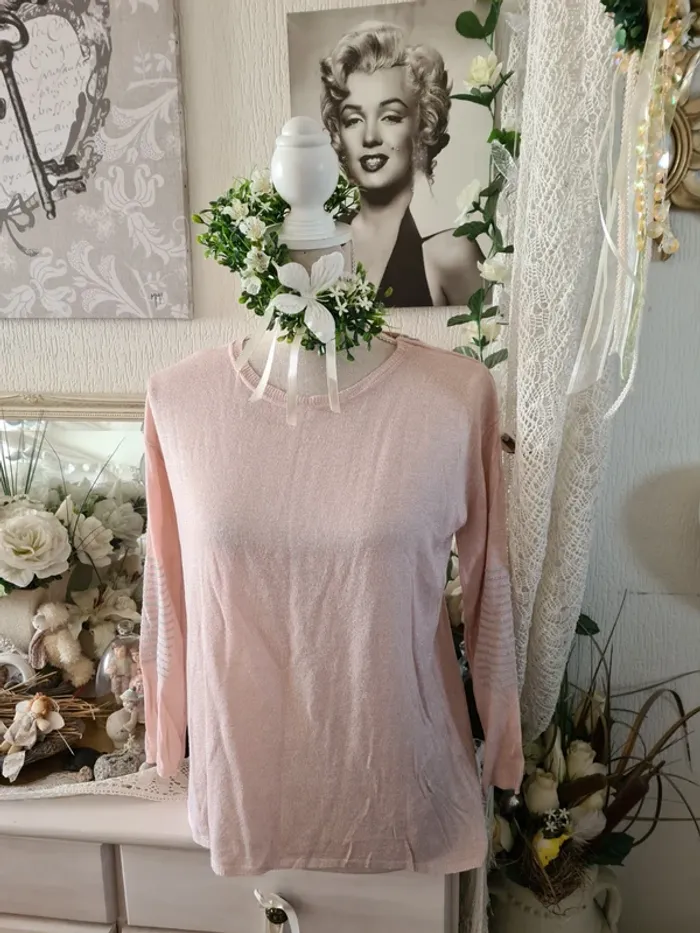 Pull fin rose poudre Cherry Taille 40/42