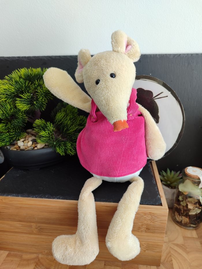 peluche souris Egmont toys beige rose fleur robe blanc orange PE0241 Doudou