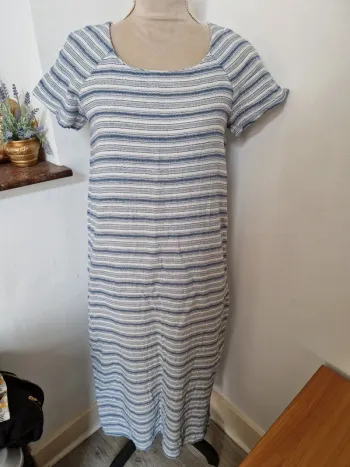 Robe longue monoprix taille 38 écru et bleu