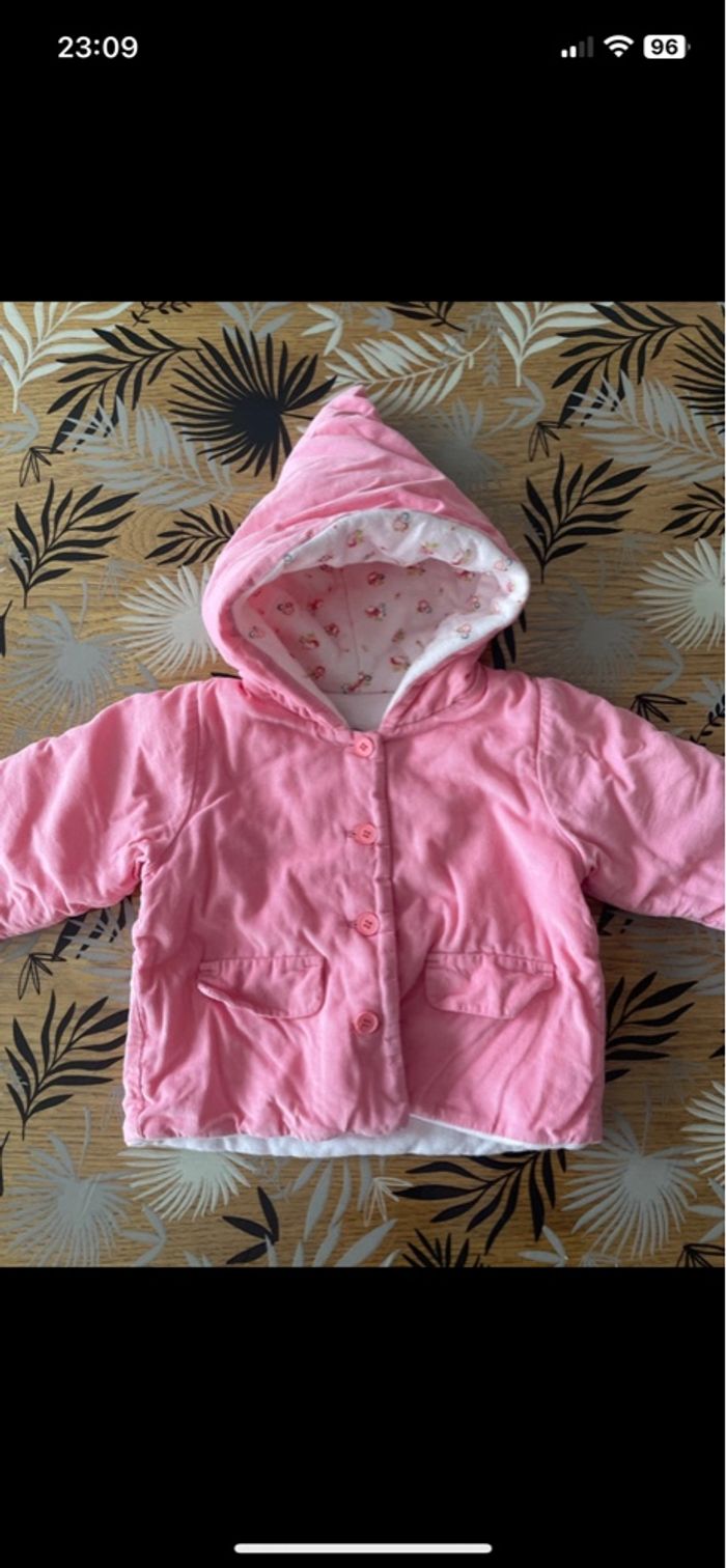 Manteau mi-saison velours côtelés rose petit bateau bb 3 mois - photo numéro 2