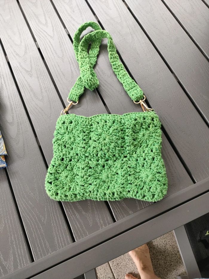 sac crochet façon paille vert - photo numéro 4