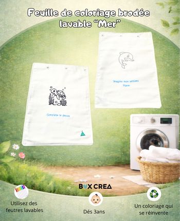 Recharge feuille de coloriage brodée lavable– Thème Mer