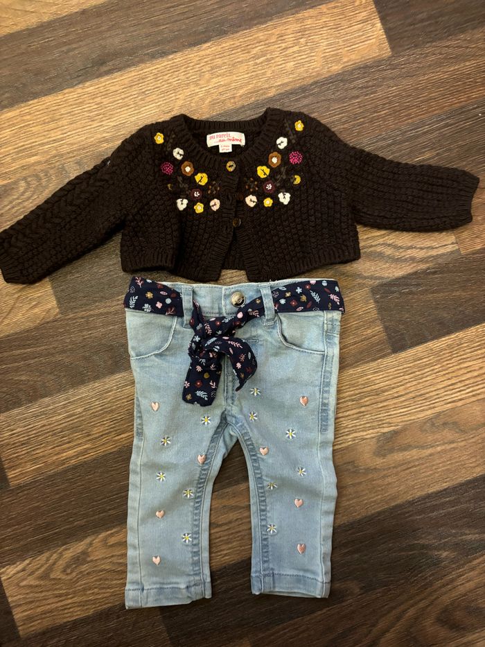 Ensemble jean + gilet taille 3 mois