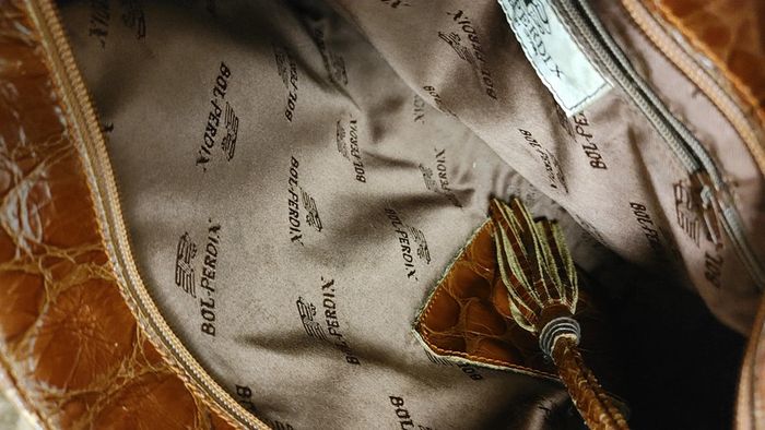 Sac en daim et cuir épaule bicolore marron Camel hanse et pompom - photo numéro 7