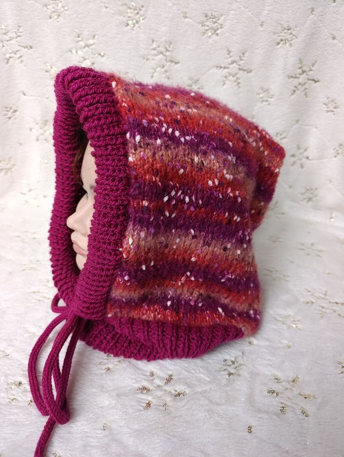 Cagoule femme hood Balaclava violine uni et chiné neuf fait mains