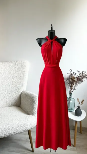 Robe longue rouge taille unique multi positions