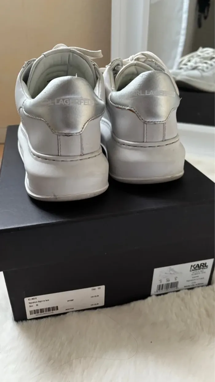 Baskets blanches et argentées à lacets - logo - Karl Lagerfeld - photo numéro 8