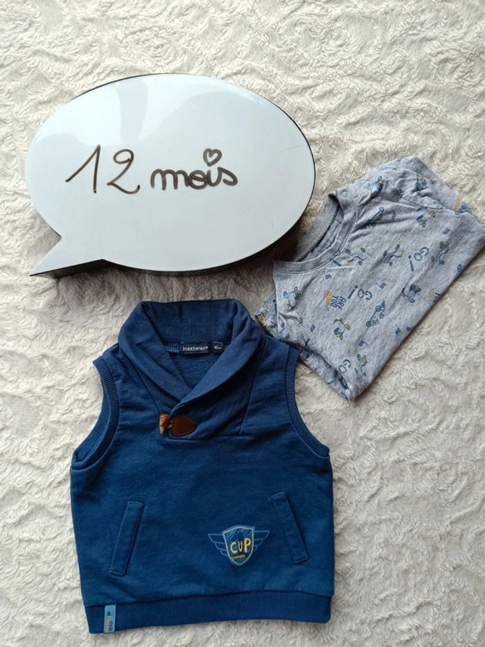 Sweat col V sans manche Garçon 12 mois In Extenso