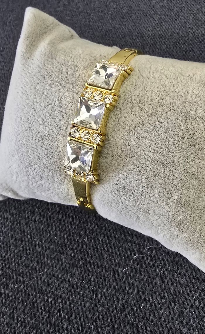 Bracelet jonc en métal doré avec grosse pierre blanche - photo numéro 3