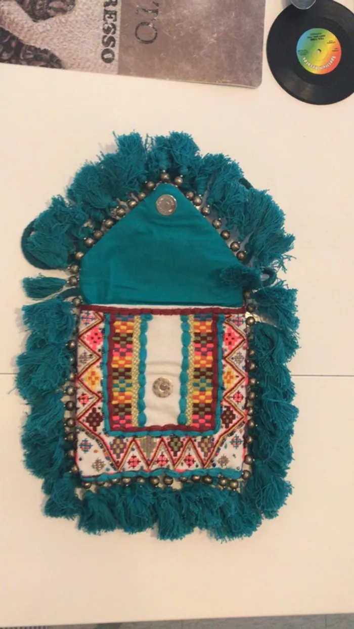 Sac à main tissus éthique turquoise - photo numéro 2