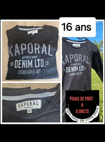 Tee-shirt manche longue taille 16 ans noir kaporal