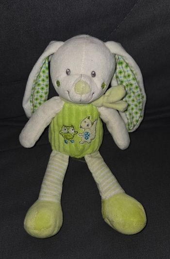 Peluche lapin blanc et vert - Hibou / Renard- Mots d'enfants 