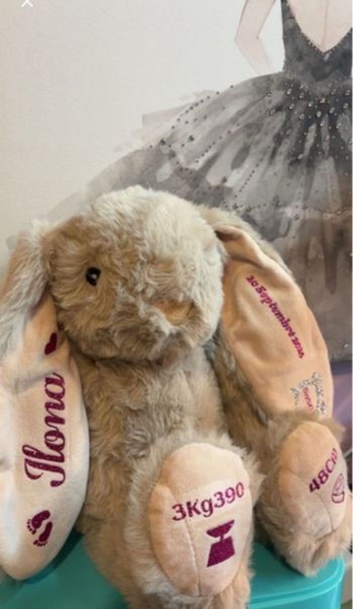 Peluche doudou lapin personnalisé naissance - photo numéro 4