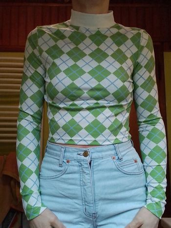 Pull fin femme croq top vert et blanc Shein