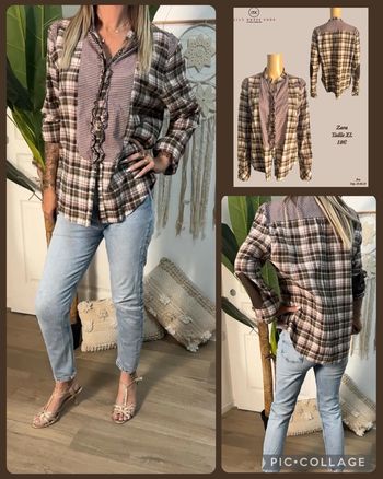 🤎 Chemise à carreaux & détails vichy marron Zara – Taille XL NEw 🤎