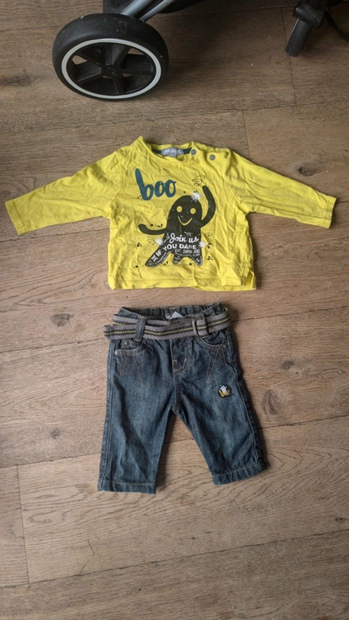 Ensemble jean tee shirt fantôme pikouic 3 mois