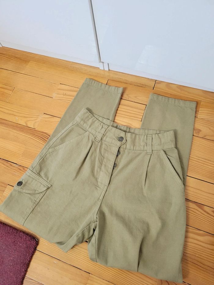 Pantalon jeans vert style cargo taille S 36 coquette - photo numéro 3