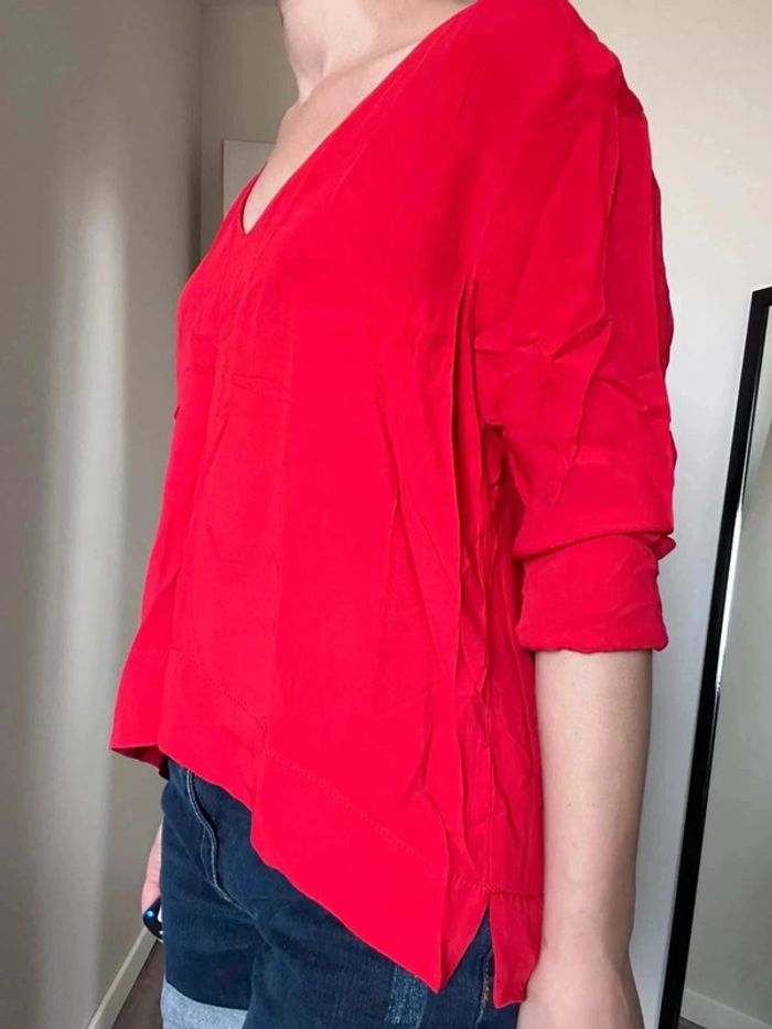 Blouse légère col V rouge vif - Taille 38 - Neuf sans étiquette - photo numéro 10