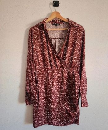 Robe cache-cœur imprimée bordeaux Etam – T40 – Manches longues