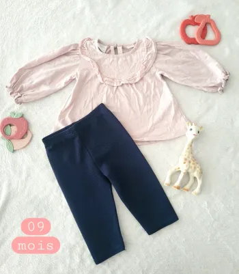 Ensemble mi saison blouse rose legging 09mois
