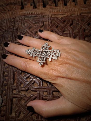 Bague graphique plaqué argent ajustable