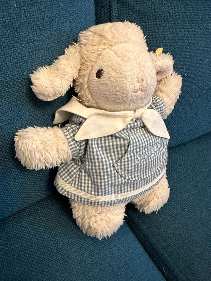 NEUF Peluche musicale Agneau Mouton Steiff tablier doudou berceuse 20cm collection - photo numéro 2