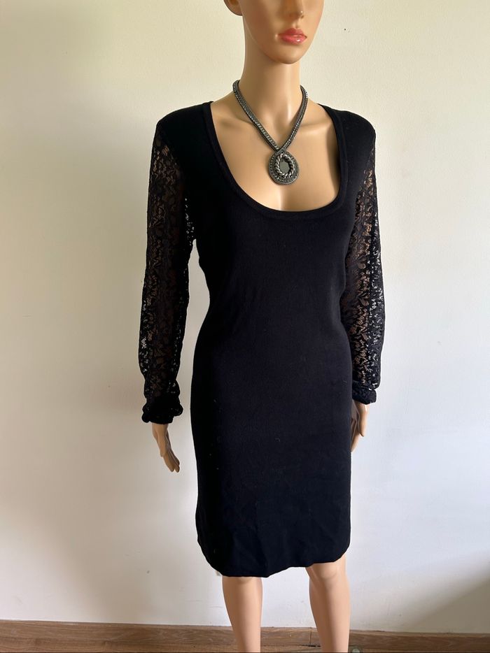 Robe pull noire neuve avec dentelle Morgan taille L (valeur 60€) - photo numéro 2