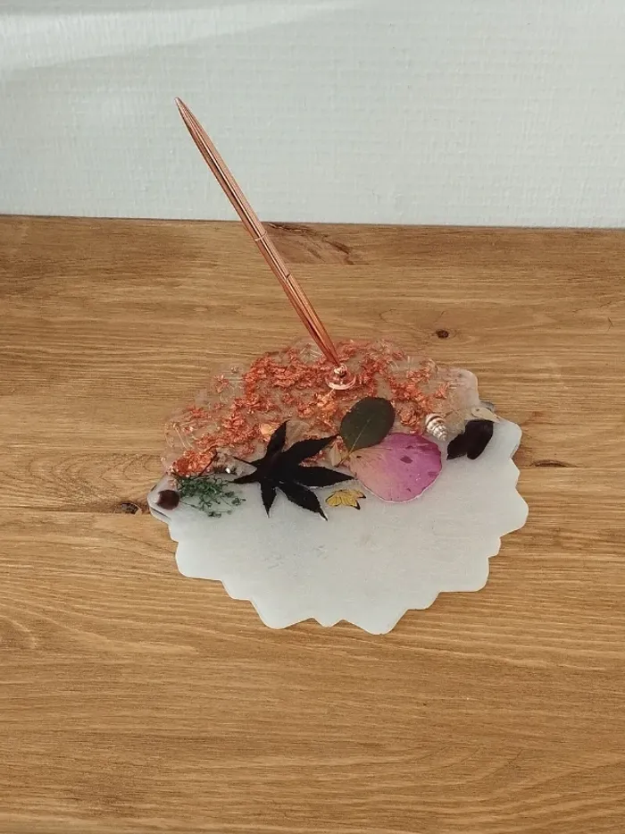 idée cadeau grand porte-stylo en résine coquillages et fleurs séchées abr018 - photo numéro 10