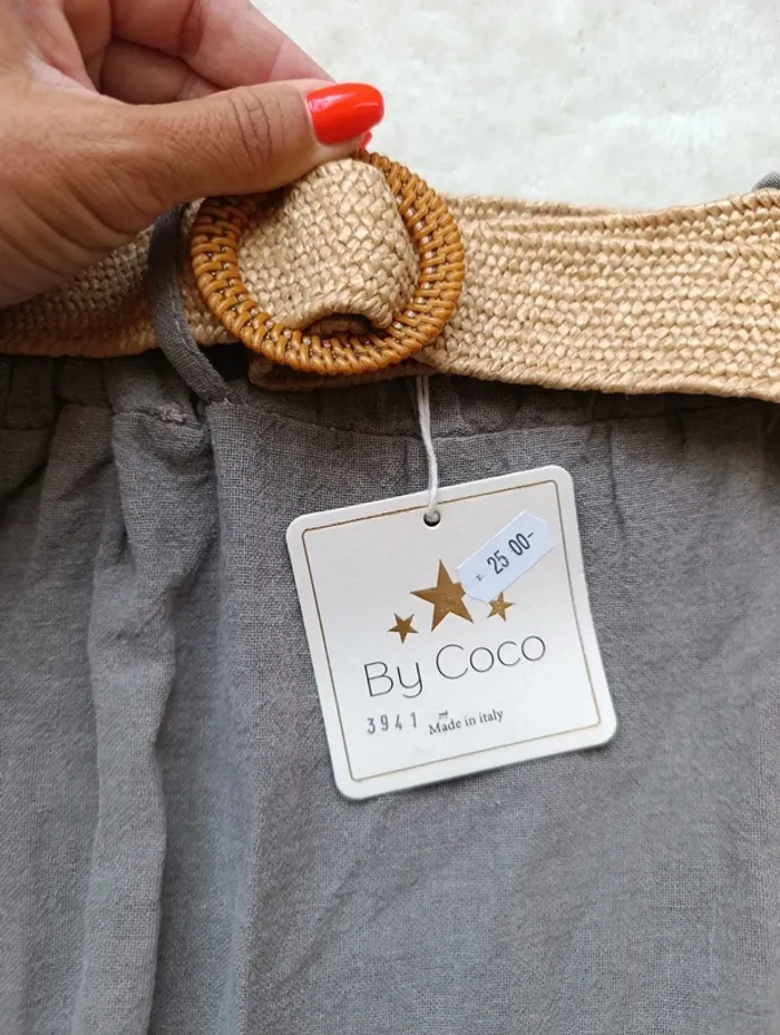 Jupe longue by Coco Bohème neuve 50% coton 50% lin gris beige taille élastique avec ceinture - photo numéro 8