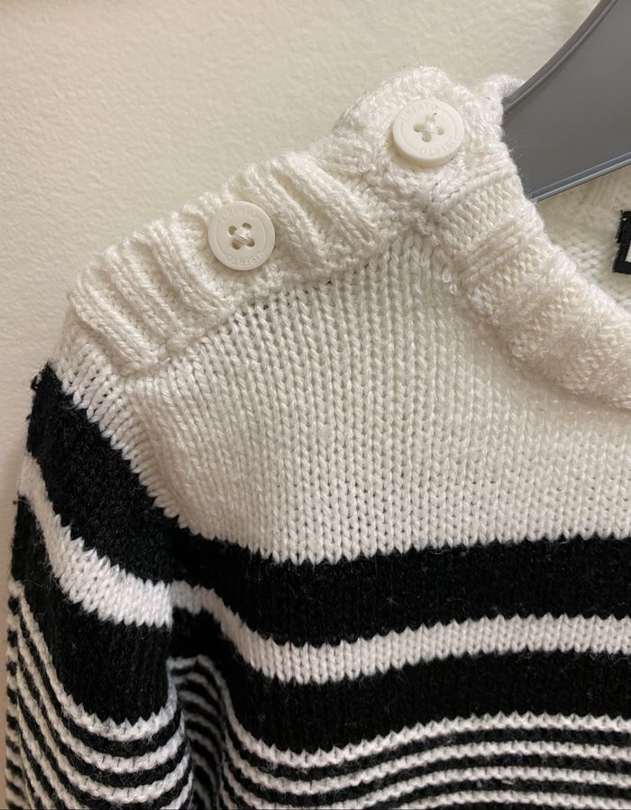 Pull en maille tricot à rayures blanc noir bleu marinière bébé garçon 18 mois Liberto - photo numéro 3